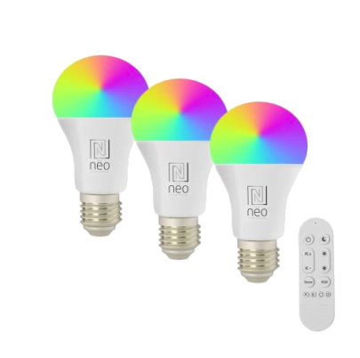 Immax NEO LITE 3x Smart žiarovka LED E27 9W RGB+CCT farebná a biela, stmievateľná, WiFi, Beacon, diaľkové ovládanie